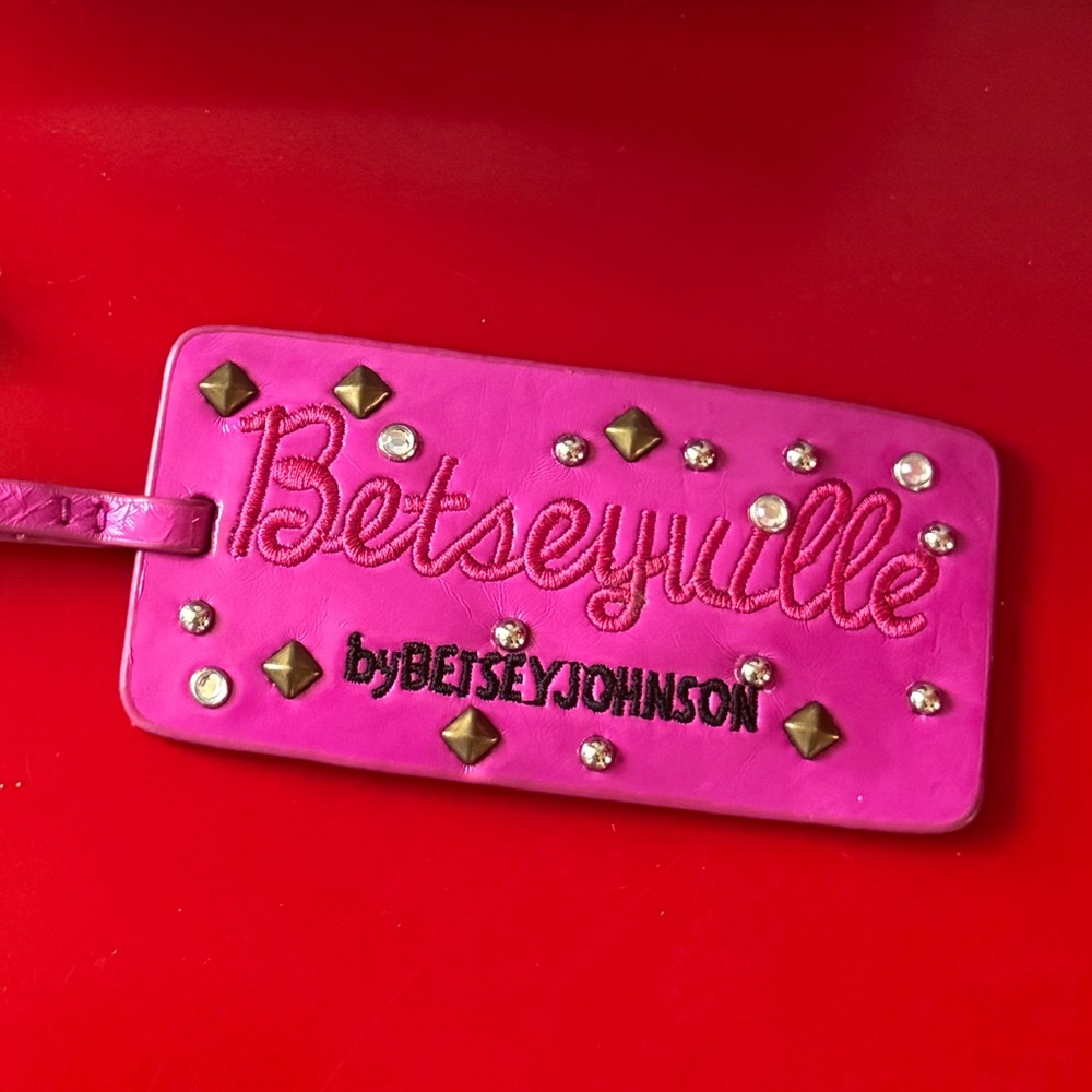 Betseyville Bag Charm Tag Leather Fuschia pink by Betsey Johnson
